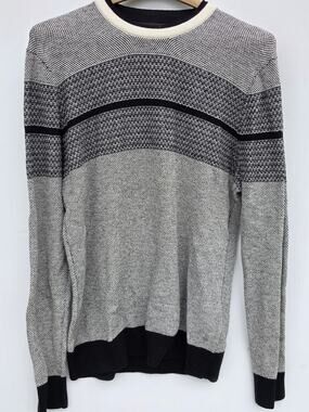Michael Kors Gray Black Textured Crewneck Sweater Size Large Slim Fit